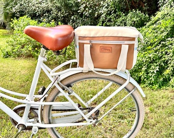 Magui Beige Cotton and apple leather Trunk bag- Vegan leather bicycle bag