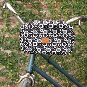 Borsa da bicicletta industriale in bianco e nero, manubrio per bicicletta in tela di cotone