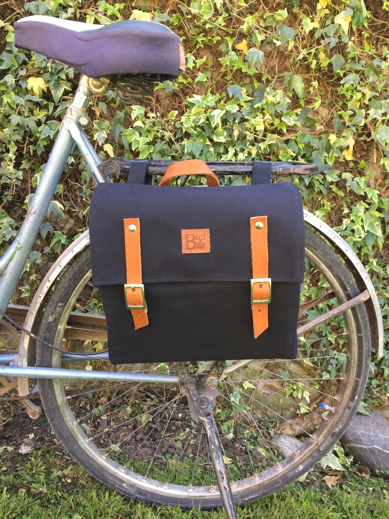 Bicycle Pannier/black Canvas and Leather Pannier/bicycle Etsy