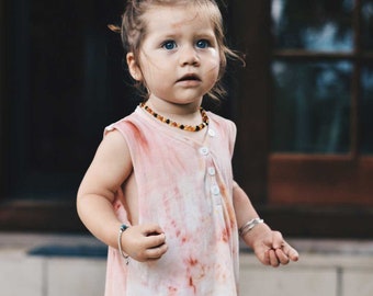 baby girl and toddler Tiedye summer singlet, oversize top, baby dress, summer dress, summer top, buttoned top baby girl, pink blush dress