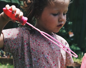 Pink / Beige Vintage Floral Baby Girl Dress, Toddler dress, boho floral dress,  first birthday dress, new born to 3T