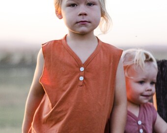 Summer singlet, caramel, earth elements tee, tank top, recycled cotton, recycled plastic bottles, handmade, summer, boys singlet, uni-sex