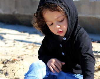 baby Long sleeve black hooded tee, boys hoodie, boys long sleeve shirt, boys t-shirt, baby boy toddler, hoodie