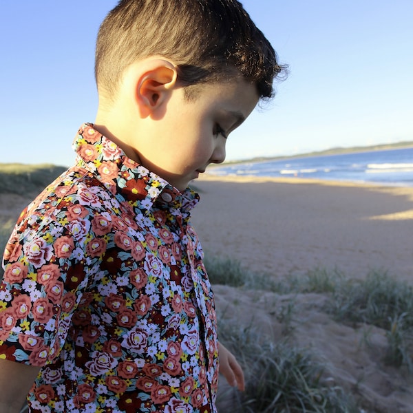 Boys Floral Shirt, Boys dress shirt, collared shirt, toddler flower shirt, flower child, floral button up, wedding shirt, paige boy shirt