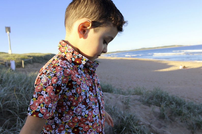 Boys Floral Shirt, Boys dress shirt, collared shirt, toddler flower shirt, flower child, floral button up, wedding shirt, paige boy shirt image 1