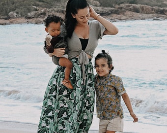 Ladies tropical maxi skirt, womans long tropical skirt, full skirt, mum and bub, matching mum and son, matching outfits , matchy matchy