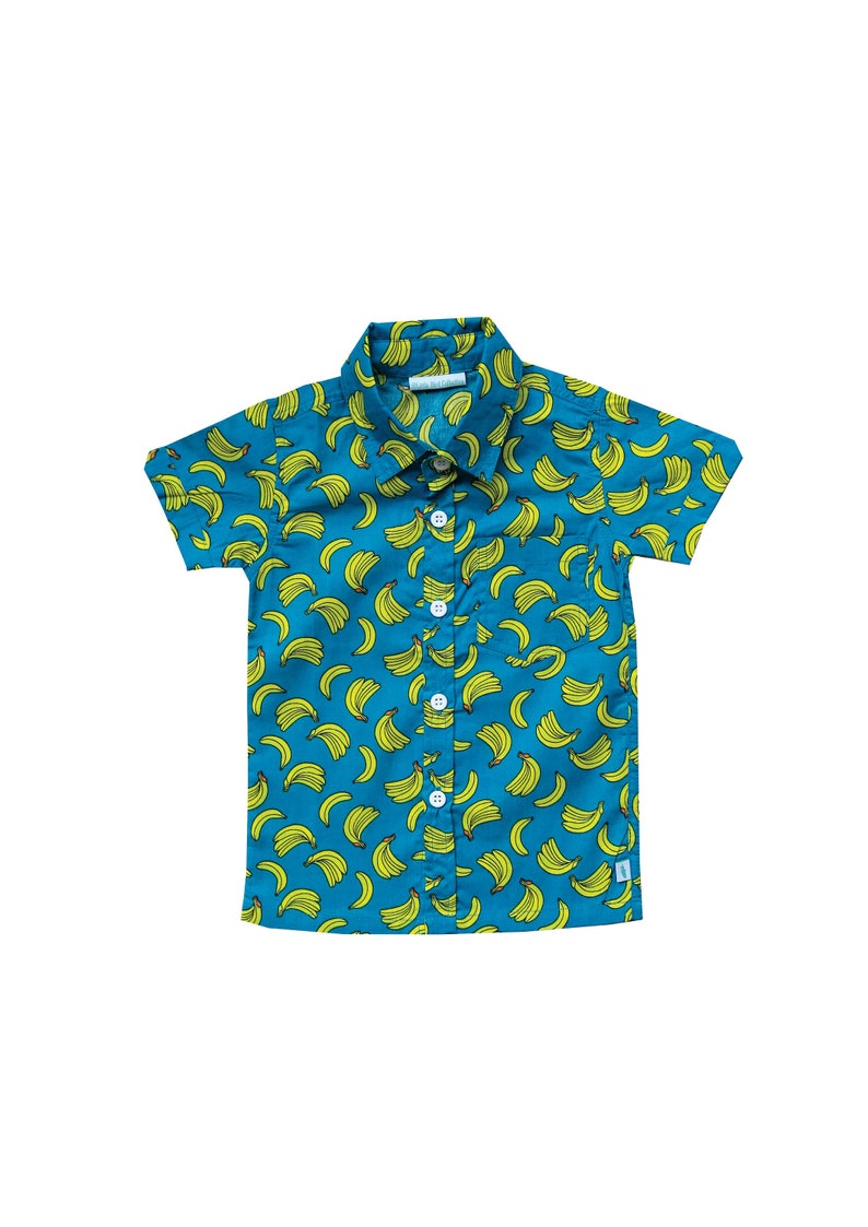 Boys shirt, Baby boy banana shirt, Toddler shirt, boys dress shirt, collared shirt, blue summer shirt, kids shirt, dress shirt image 2