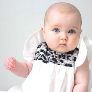 White and Leopard Print Baby Girl Dress, Toddler dress, boho flutter christening dress, baptism dress first birthday dress, new born to 3T image 2