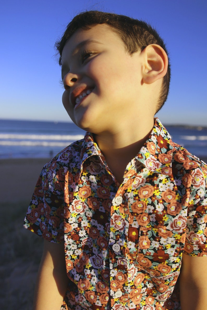 Boys Floral Shirt, Boys dress shirt, collared shirt, toddler flower shirt, flower child, floral button up, wedding shirt, paige boy shirt image 7