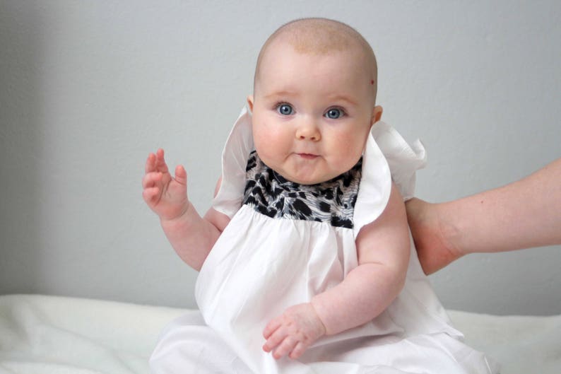 White and Leopard Print Baby Girl Dress, Toddler dress, boho flutter christening dress, baptism dress first birthday dress, new born to 3T image 5