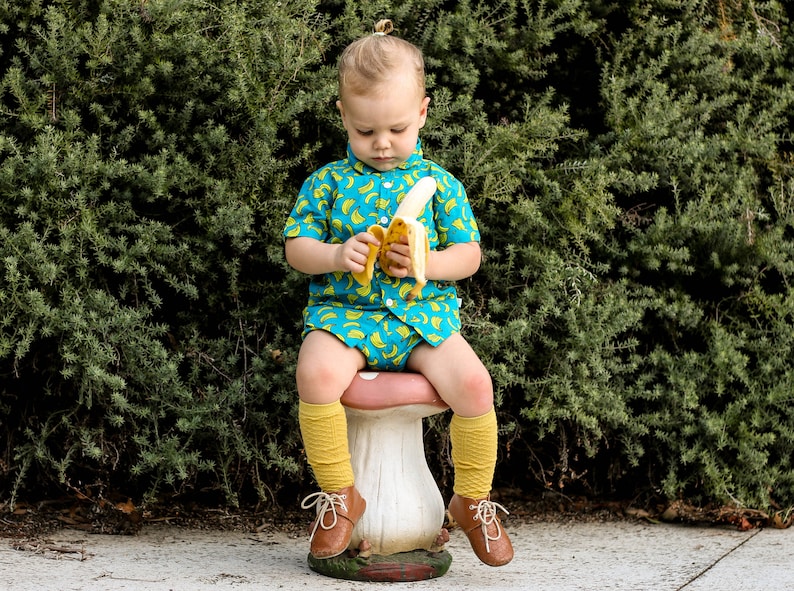 Boys shirt, Baby boy banana shirt, Toddler shirt, boys dress shirt, collared shirt, blue summer shirt, kids shirt, dress shirt image 5