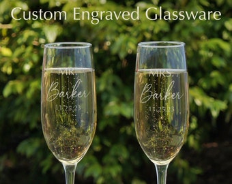 Personalized Flute Set Engraved with Couple's Monogram Design Options & Font Selection (Set of Two)