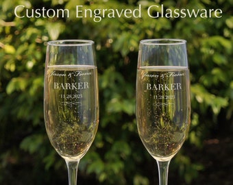 Personalized Flute Set Engraved with Couple's Monogram Design Options & Font Selection (Set of Two)