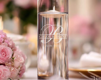 Unity Candle Personalized Ceremony Vase with Couples Monogram Design Options, Custom Design Choices, & Optional Candle