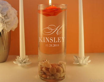Personalized Unity Ceremony Candle Holder Engraved with Design Options with Optional Floating Candle Available (Each)