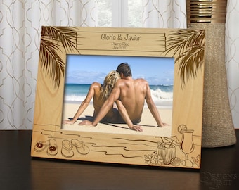 Tropical Relaxation Personalized Vacation Picture Frame Engraved with Text and Font Selection (Select Size and Frame Orientation)