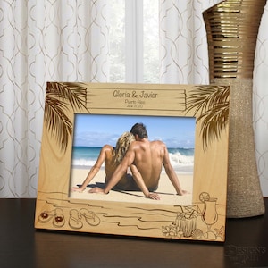 Tropical Relaxation Personalized Vacation Picture Frame Engraved with Text and Font Selection (Select Size and Frame Orientation)