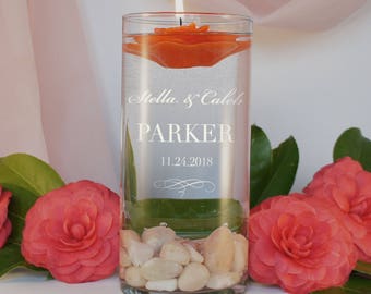 Unity Candle Personalized Ceremony Vase with Couples Monogram Design Options, Custom Design Choices, & Optional Candle