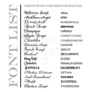 Puede incluir: Una lista de fuentes en texto negro sobre fondo blanco. Las fuentes est&aacute;n listadas en orden alfab&eacute;tico con sus nombres de fuente correspondientes. La lista de fuentes tiene el t&iacute;tulo "FONT LIST" en texto negro sobre fondo blanco.