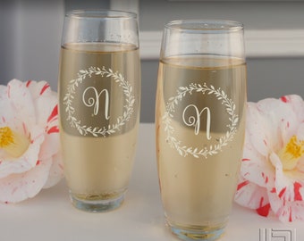 Design Your Own Stemless Sparkling Wine Flutes Personalized with Our Monogram Design Options & Font Selection (Select Type of Glass - Each)