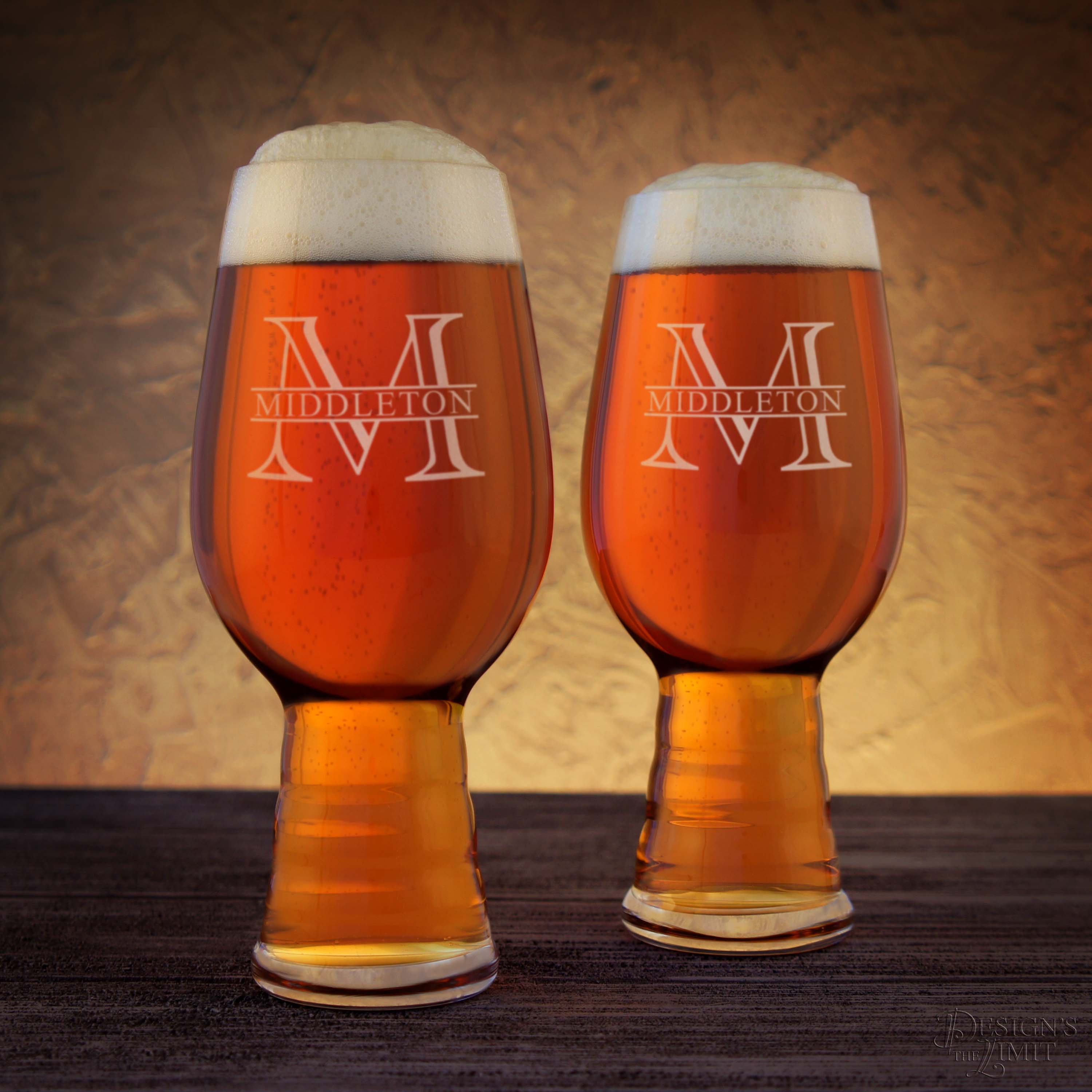 Personalized IPA Beer Glass with Overlapping Monogram Design Options and Optional Monogrammed Bottle Opener (Each) See Item Details