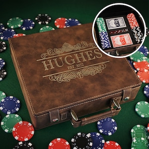 Personalized Poker Gift Set with Cards, Chips, & Dice including Engraved Case with Monogram Design Options (Each)