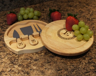 Brie Personalized Cheese Cutting Board & Tool Set with Monogram Design Options and Font Selection (7.5" Diameter) See Additional Images