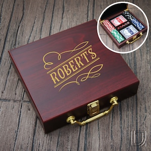 Personalized Poker Gift Set with Cards, Chips, & Dice including Engraved Case with Monogram Design Options (Each) See Additional Images