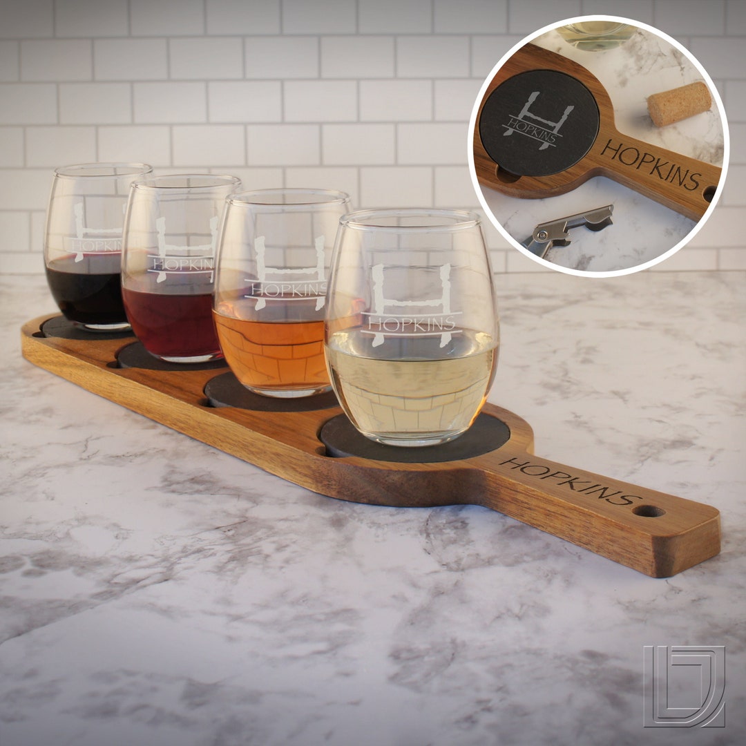 Wine Sampler Gift Set, Choose From Engraved Wood Flight With