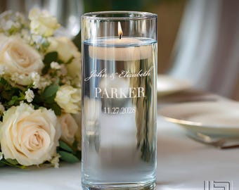 Unity Candle Personalized Ceremony Vase with Couples Monogram Design Options, Custom Design Choices, & Optional Candle