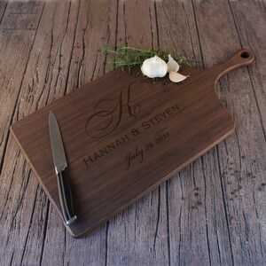 Personalized Cutting Board Engraved with Couples Monogram Design Options and Font Selection (Each)