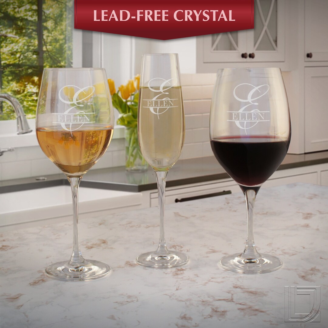 Personalized Red Wine, White Wine, and Flute Crystal Stemware Gift Set ...