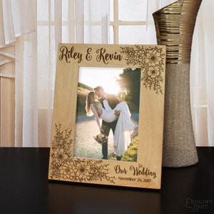 Rustic Wedding Arrangement Personalized Picture Frame Engraved with Text and Font Selection (Select Frame Size and Orientation)