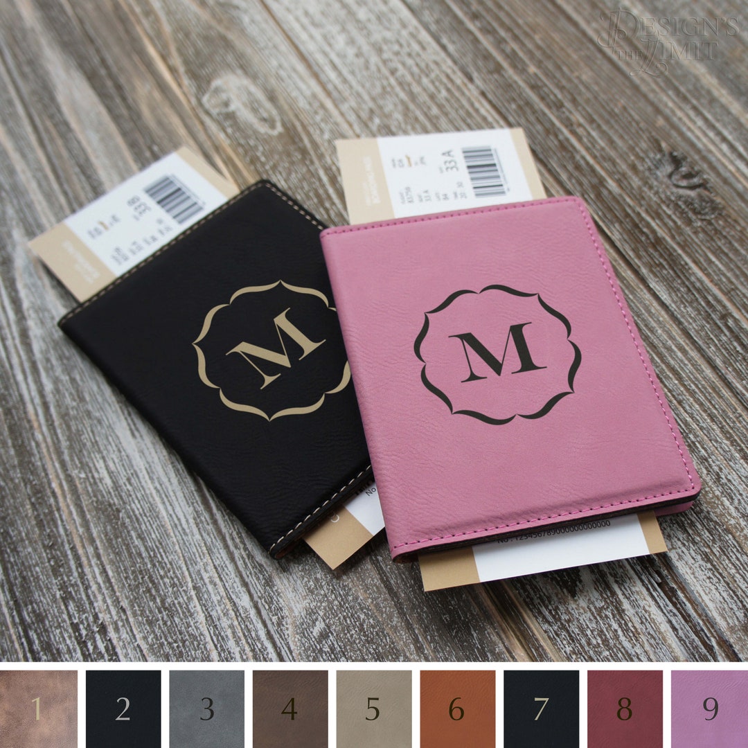 Personalized Passport Covers Engraved With Choice of Text or Monogram