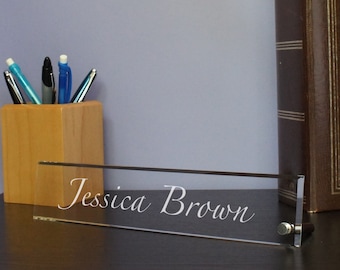 Design's 10" Desk Nameplate with Metal Pin and Font Selection (Each - Choose Color of Glass and Pin Color)