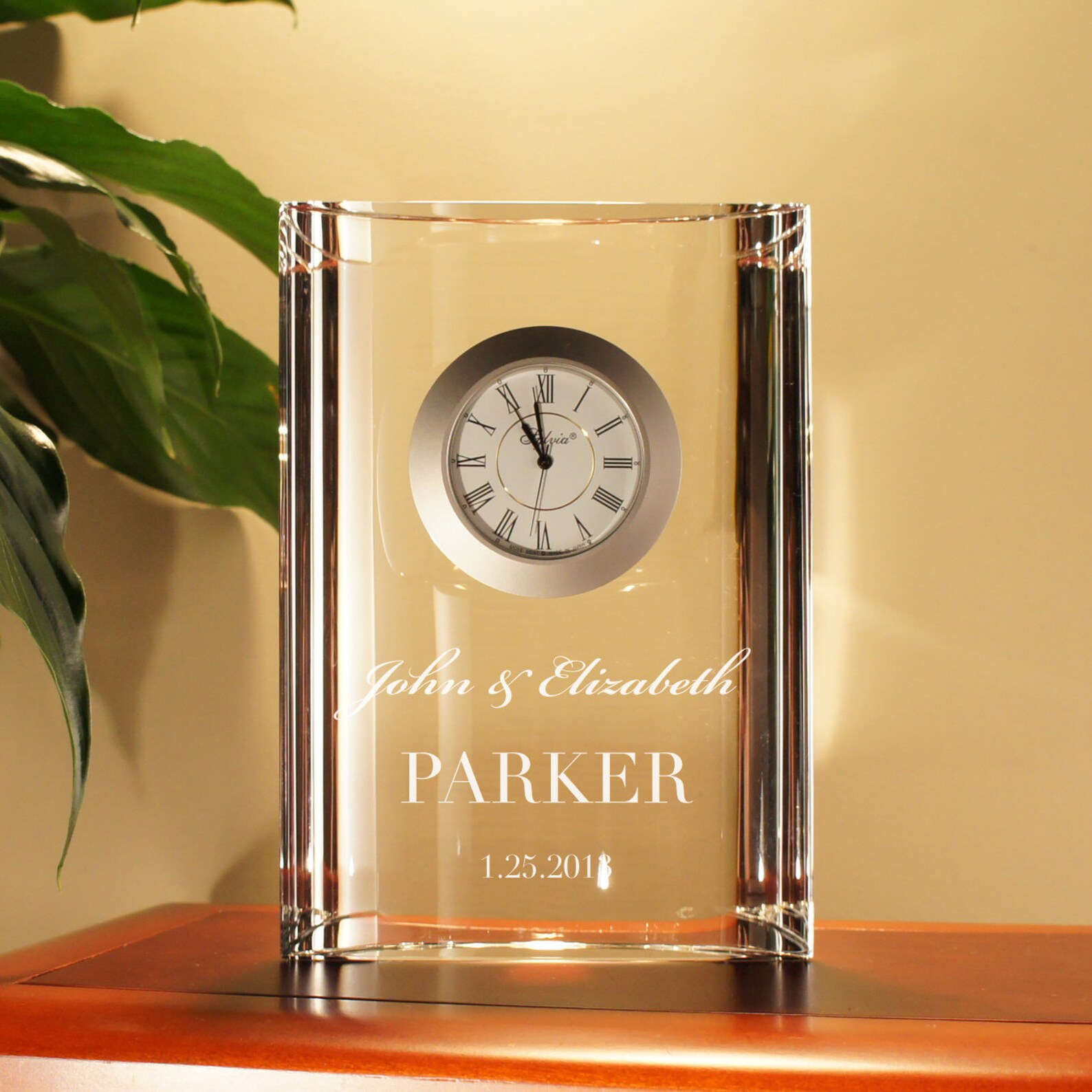 Personalized Crystal Crescent With Clock Custom Engraved Etsy