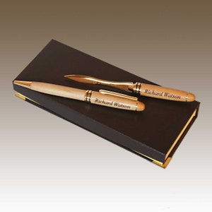 Personalized Pen Set including Ballpoint Twist Pen and Letter Opener Set with Font Selection (Presentation Box Included)