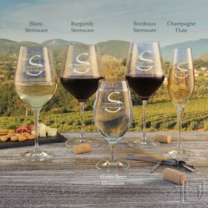 Personalized Crystal Stemware Engraved with Monogram Design Options Each, Choose Type of Stem from Menu image 2