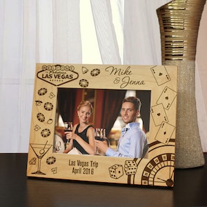 What Happens in Vegas Vacation Inspired Personalized Picture Frame Engraved with Text and Font Selection (Select Size & Frame Orientation)
