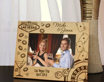 What Happens in Vegas Vacation Inspired Personalized Picture Frame Engraved with Text and Font Selection (Select Size & Frame Orientation)