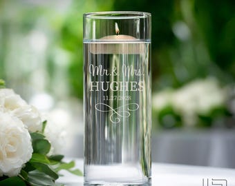 Unity Candle Personalized Ceremony Vase with Couples Monogram Design Options, Custom Design Choices, & Optional Candle