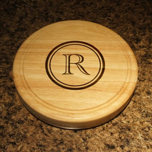 Large Cheese Board and Cheese Tool Set Custom Engraved with Monogram Options & Font Selection Each 10 Diameter See Additional Images image 3