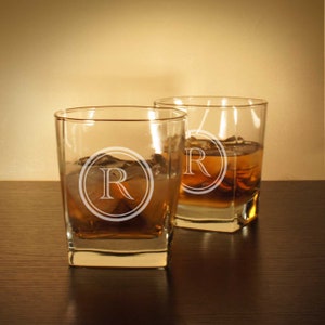 Rocks Lowball 10 oz. Engraved with Monogram Designs & Font Selection OPTIONAL Engraved Ice Stones or Shot Glasses (EACH - w/ Options)