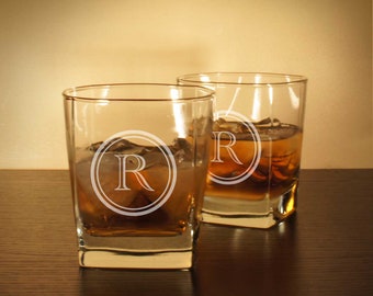 Rocks Lowball 10 oz. Engraved with Monogram Designs & Font Selection OPTIONAL Engraved Ice Stones or Shot Glasses (EACH - w/ Options)