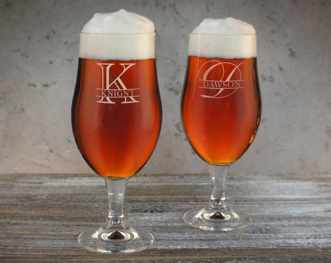 Stemware: Personalized Toasting Beer or Water Goblets with Choice of Monogram Design Option & Font Combination (Each)
