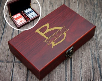 Personalized Card & Dice Poker Gift Set with Engraved Monogrammed Case with Gold Color Fill (Each) See Additional Images