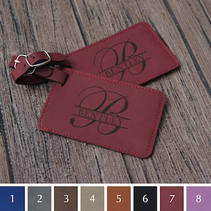 Monogrammed Couples Luggage Tags Engraved w/ Choice of Print or Script Font Design Options One Pair Two Select Color or Mix and Match SCRIPT