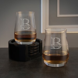 Personalized Spirit Tumblers with Overlapping Monogram Designs OPTIONAL Engraved Ice Stones or Shot Glasses (EACH - w/ Options)