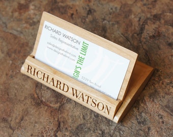 Maplewood Folding Business Card Holder Engraved with Font Selection (Each)