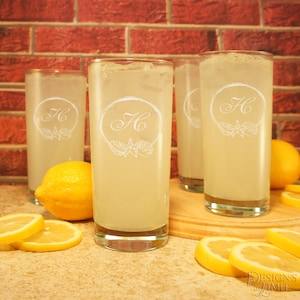 Personalized Highball Drinking Glasses Monogrammed with Choice of Design Options with Any Combination of Fonts from Our Selection (Each)